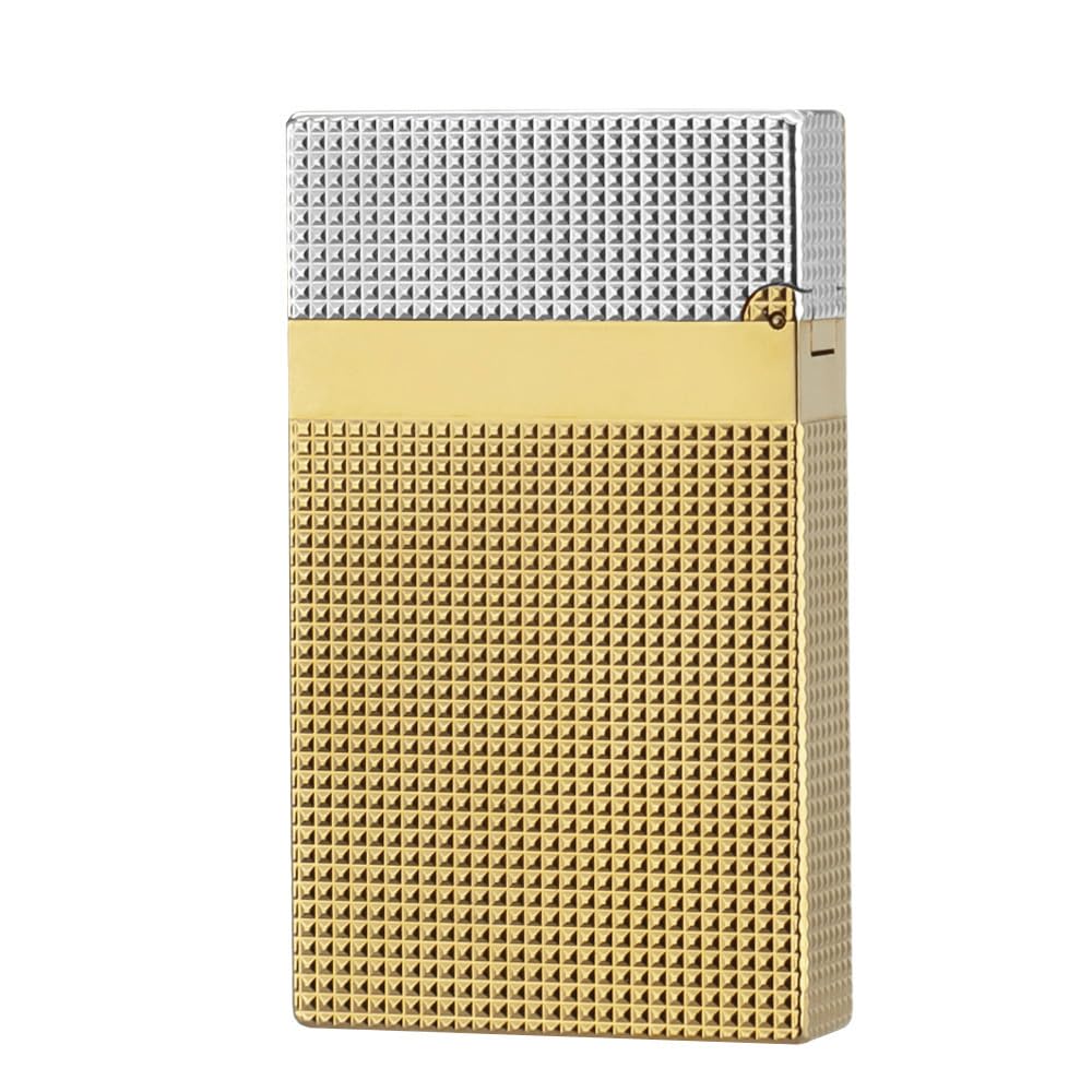 Classic Diamond Head Lighter, Ligne 2 Lighters, Adjustable Soft Flame, Ping Sound, Gift for Men Dad Boyfriend (Gold Single Flame)