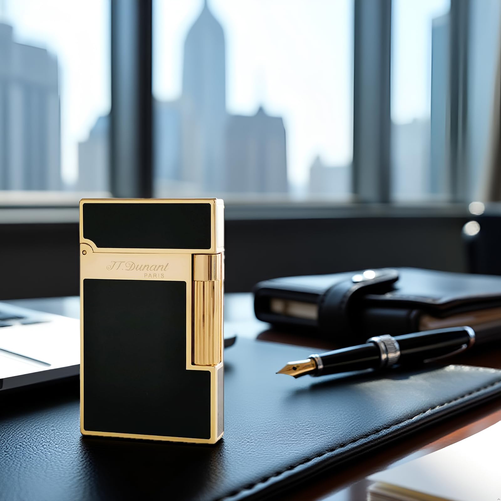 Black Lacquer Silver Lighter, Refillable, Adjustable Soft Flame, Traditional Flame Lighter with Adjustable Flame Dial, Gift for Men Dad Husband Somker